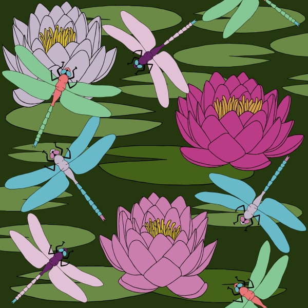 fabric swatch water lilies dark green