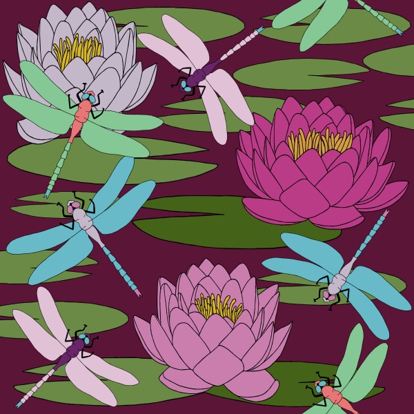 fabric swatch waterlilies ruby